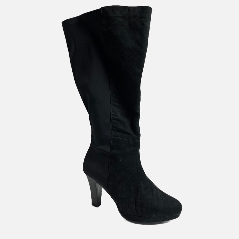 Lane Bryant Womens Boots 922880 Black Heeled Almond Toe Knee High Side Zip 10 W